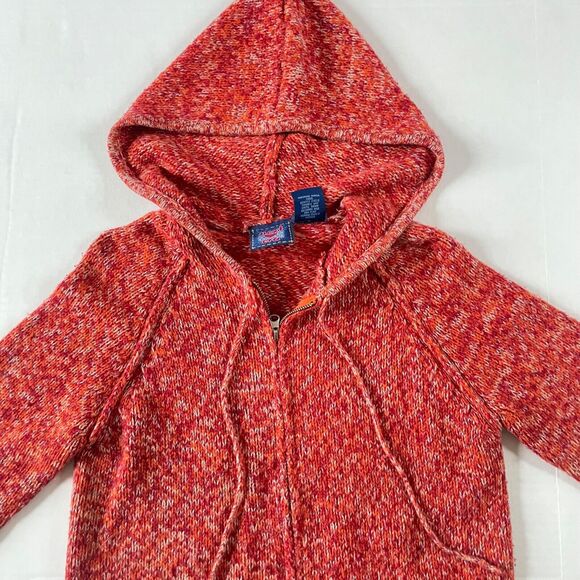 Y2K Red Marled Knit Hoodie Zip Up Sweater Grunge Indie Sleaze Boho Retro - Picture 1 of 8